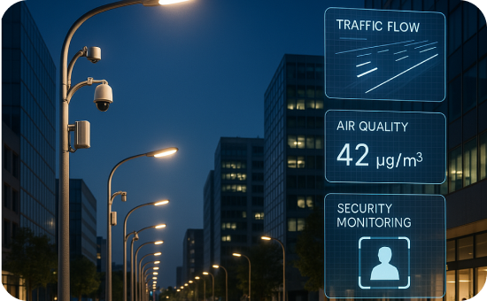 drawing of streetlights in a city